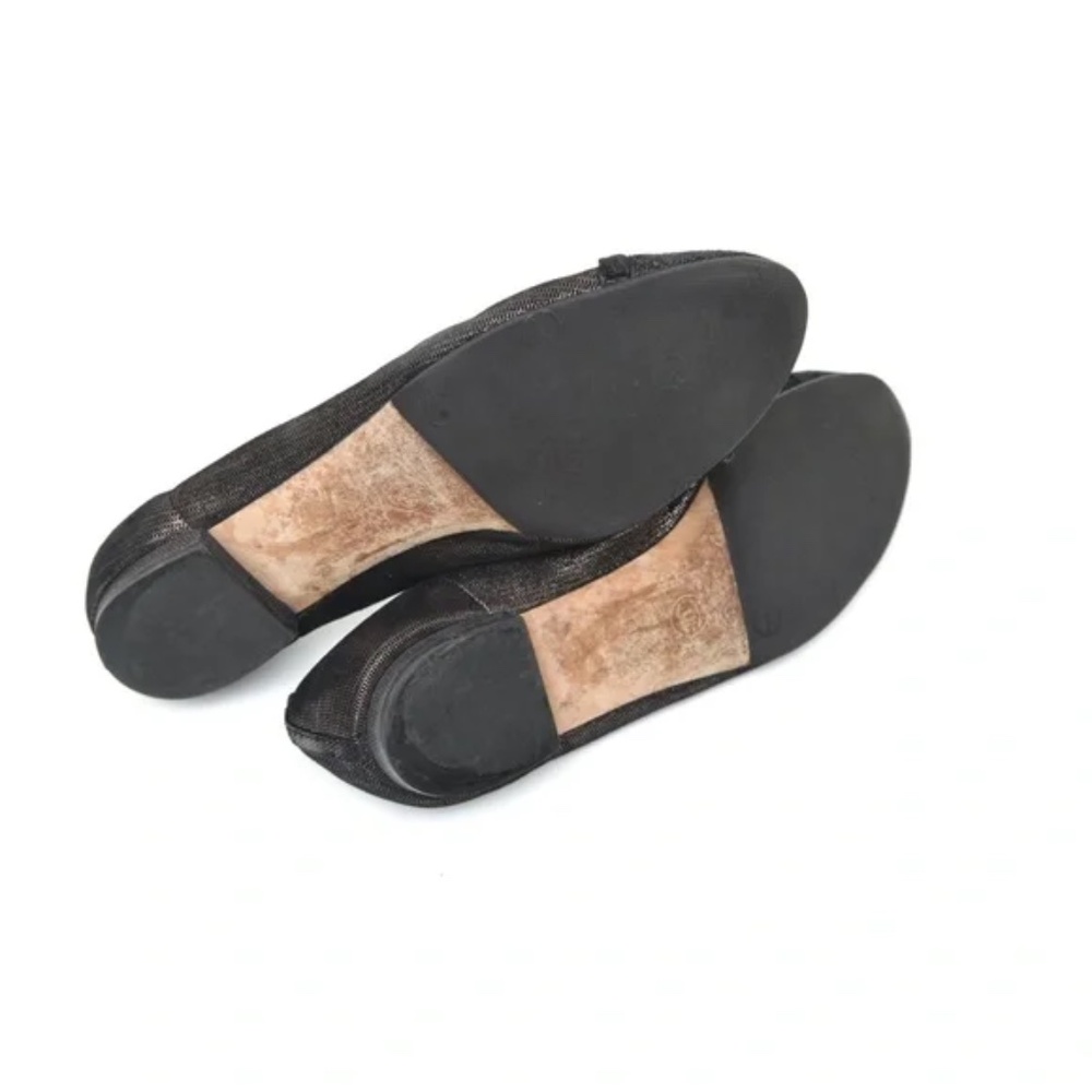 CHANEL Ballet Flats Ruffles Metallic Black Copper CC Logo Stretch Spirit Sz 39.5 - Picture 10 of 10